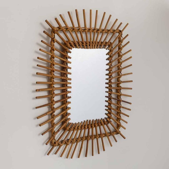 1960s French Rattan Sunburst Mirror For Sale - Image 4 of 9