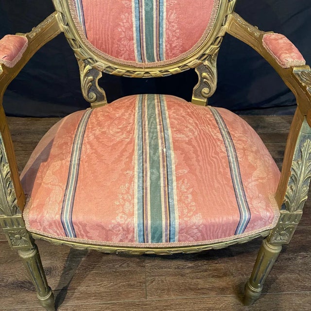 French French Louis XVI Style Giltwood Armchairs -a Pair For Sale - Image 3 of 8