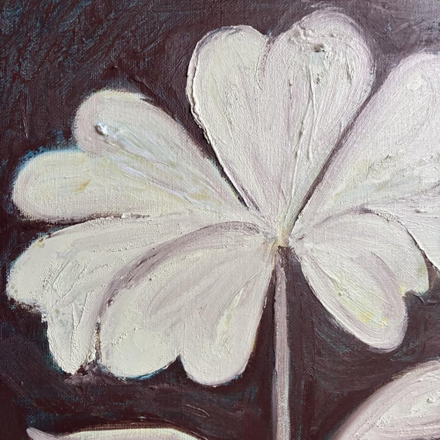 Contemporary Original Framed Flower Painting, Brown Botanical Wall Art, Oil on Canvas in Gold Frame, 14x14 Minimalist Boho Home Decor For Sale - Image 3 of 4