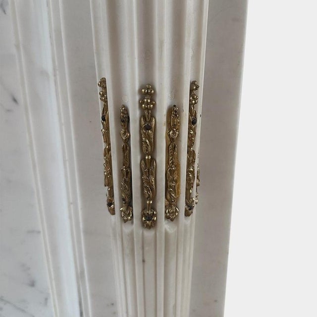 Large Antique French Empire Statuary White Marble and Ormolu Fireplace Mantel, 1800 For Sale - Image 6 of 10