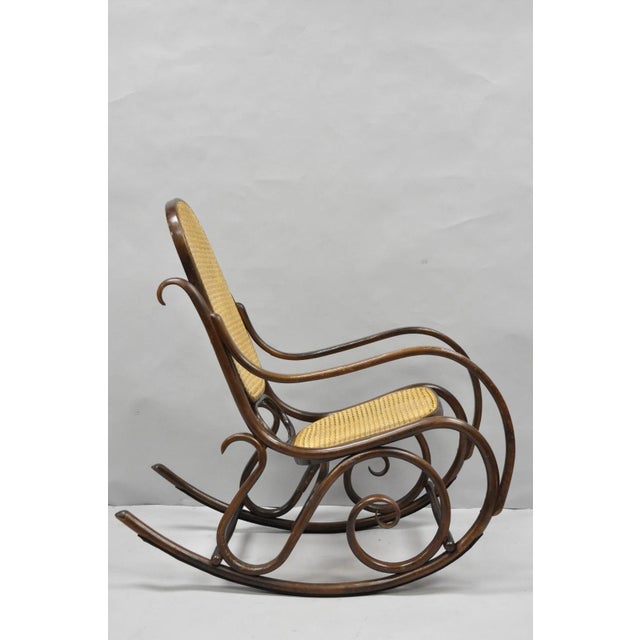 Wood Vintage Mid Century Modern Thonet Style Bentwood & Cane Rocker Rocking Chair (A) For Sale - Image 7 of 18