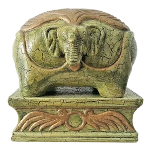 Vintage Round Elephant Ceramic Figurine With Square Stand Crackle Painted