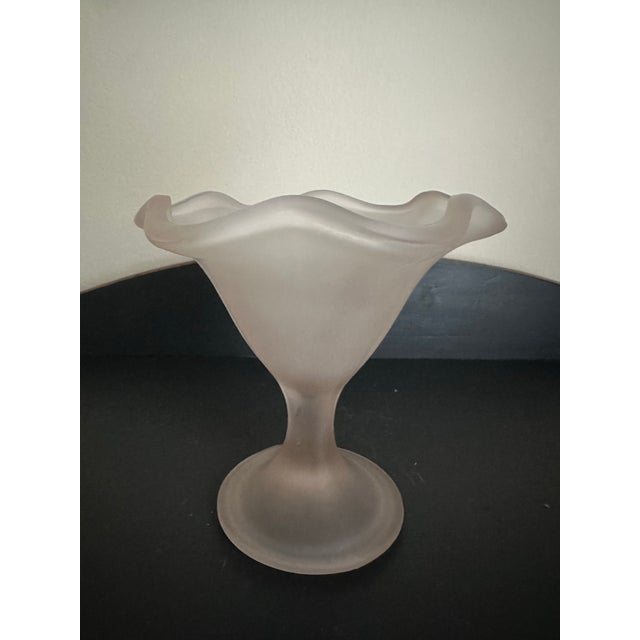Vintage Late 20th Century Frosted Pink Glass Dessert Pedestal Bowl For Sale - Image 4 of 10
