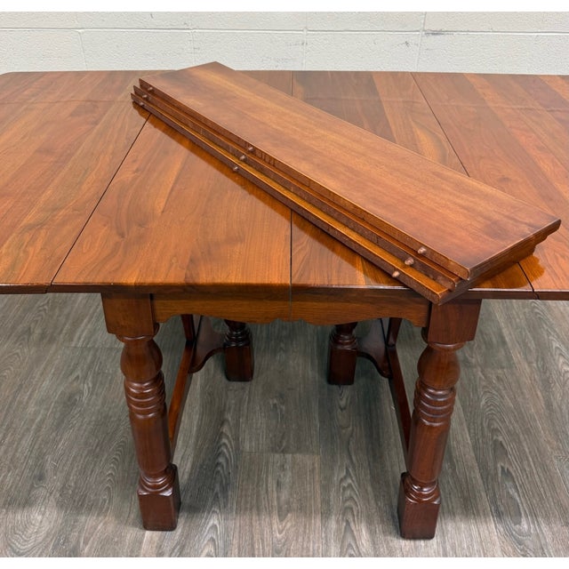 Vintage Early American Colonial Revival Willam & Mary Style Walnut Dining Table For Sale - Image 14 of 14