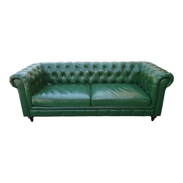 Vintage Chesterfield Sofa Green Tufted Leather Couch For Sale
