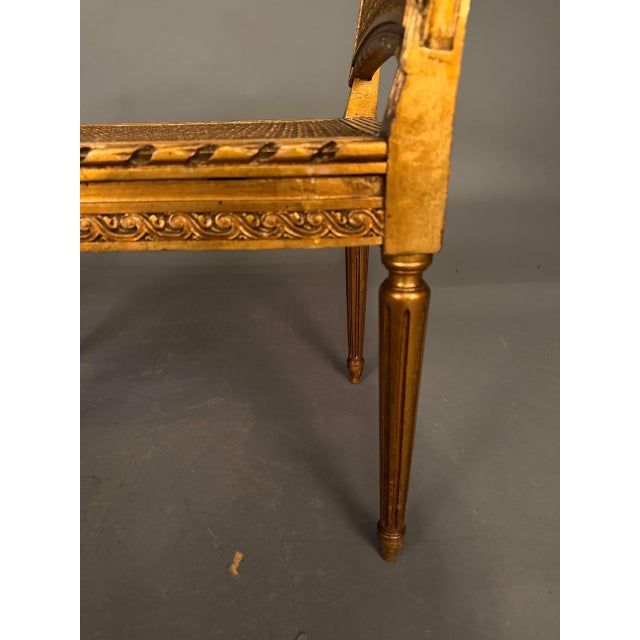 Wood 19th Century French Louis XVI Style Gilded Bench With Cane Seat and Side Armrests, Circa 1890 For Sale - Image 7 of 10