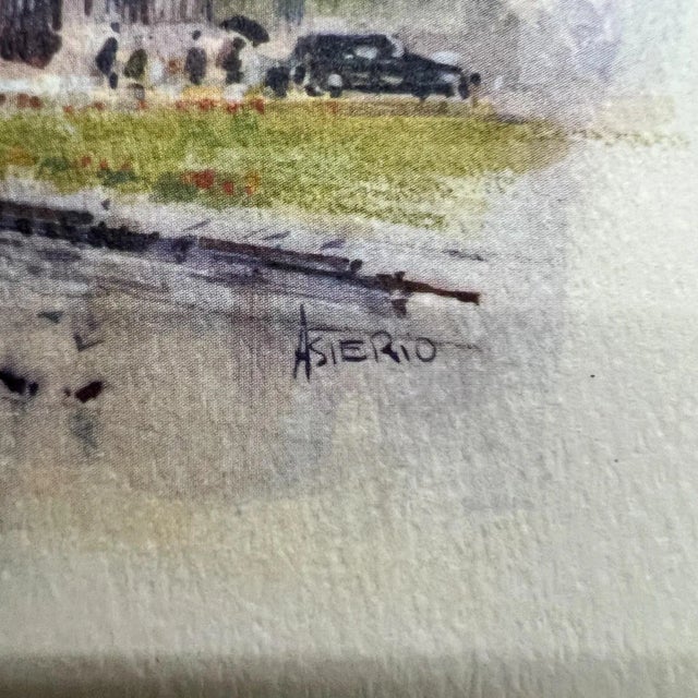 Blue 1960s Asterio Pascolini Vintage Art Lithograph London Big Ben Double Decker Bus For Sale - Image 8 of 10