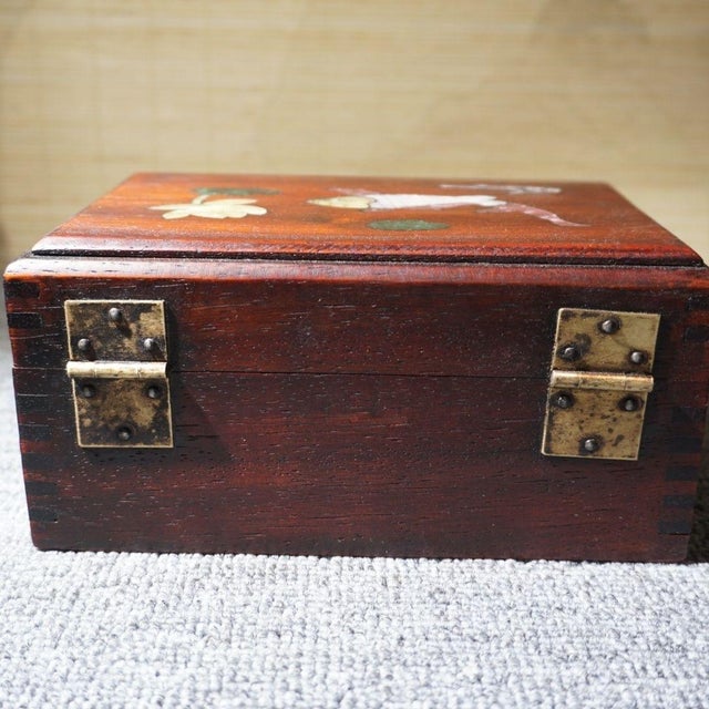 Vintage Chinese Rosewood Mother‑of‑Pearl Inlay Jewelry Box, Koi Lotus Motif Storage Casket For Sale - Image 9 of 9