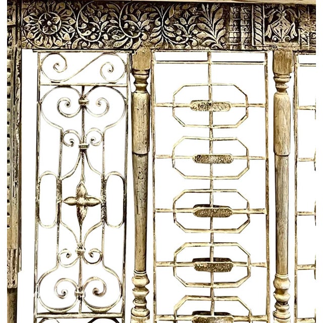 Mid-Century Modern Midcentury Console Table Wrought Iron Ornate Carved Entryway Table 64 For Sale - Image 3 of 11