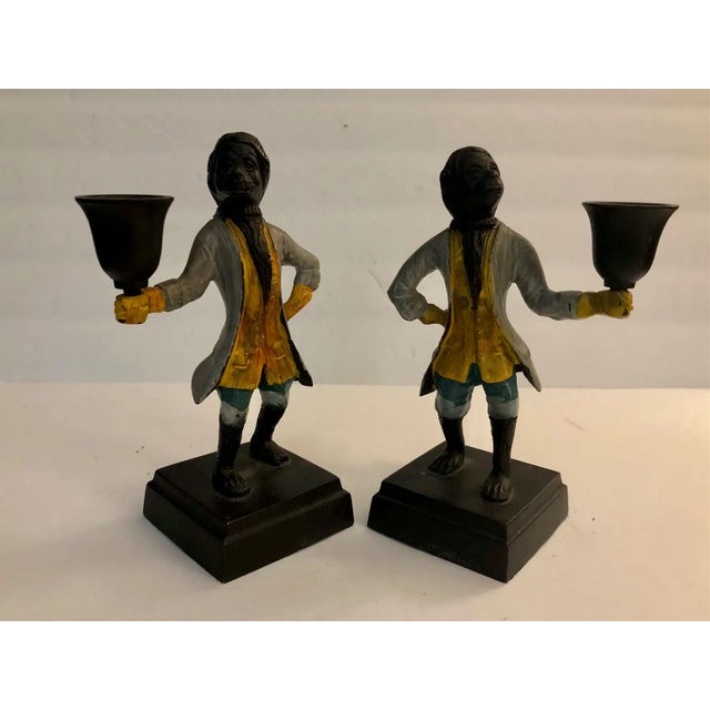 Pair of 1960s Yellow Vest / Gray Jacket "Butler" Monkey Candle Holders For Sale - Image 9 of 12