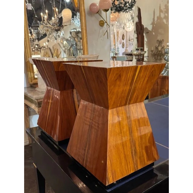 Modern Pair of Exotic Wood Side Tables For Sale - Image 3 of 4