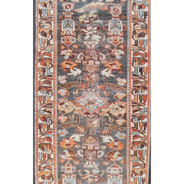 Antique Persian Hamedan Runner in All-Over Floral Design in Brown, Orange, Ivory 3'2"x9'9" For Sale - Image 4 of 11