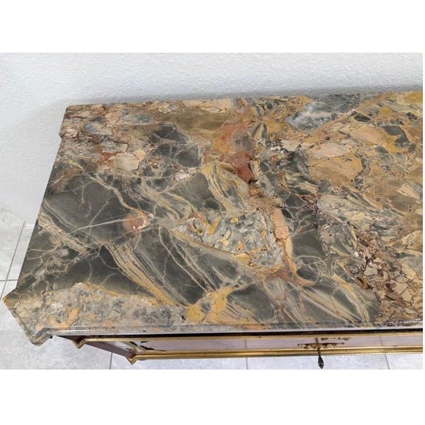 French 1900-1909 French Louis XVI-Style Flat-Front Commode With Marble Top For Sale - Image 3 of 6