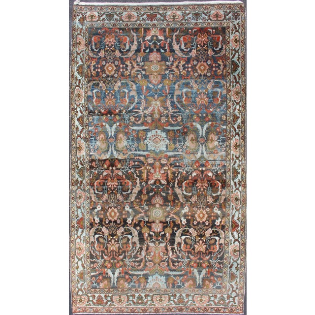 Antique Persian Hamedan Rug With All-Over Geometric Design in Blue, Brown Field For Sale - Image 13 of 13