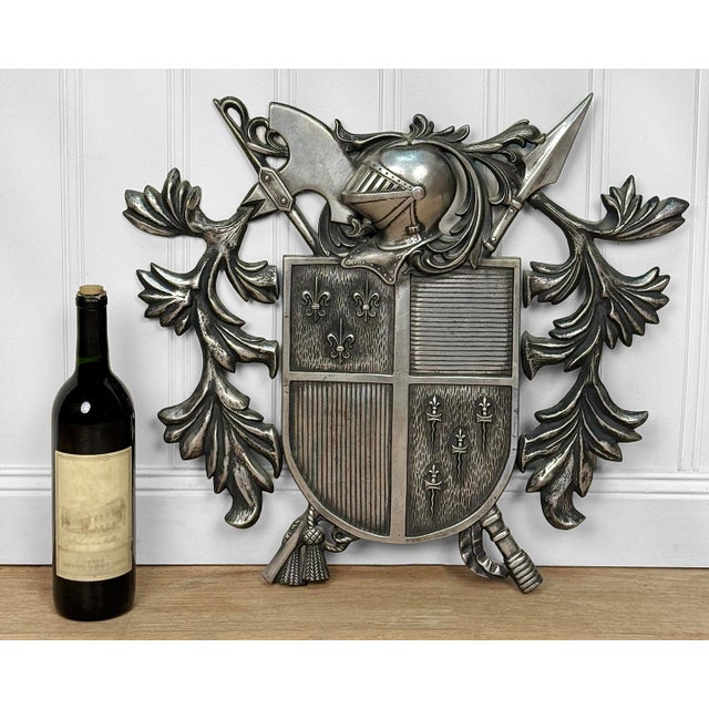 Vintage Medieval Heraldry Coat of Arms Metal Wall Plaque, c. Mid 20th Century - Pairs Nicely with Many Traditional &...