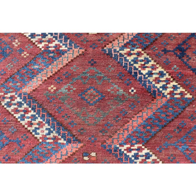 Antique Turkestan Beshir Rug With Deep Red Field and Repeating Diamond Motifs For Sale - Image 11 of 15