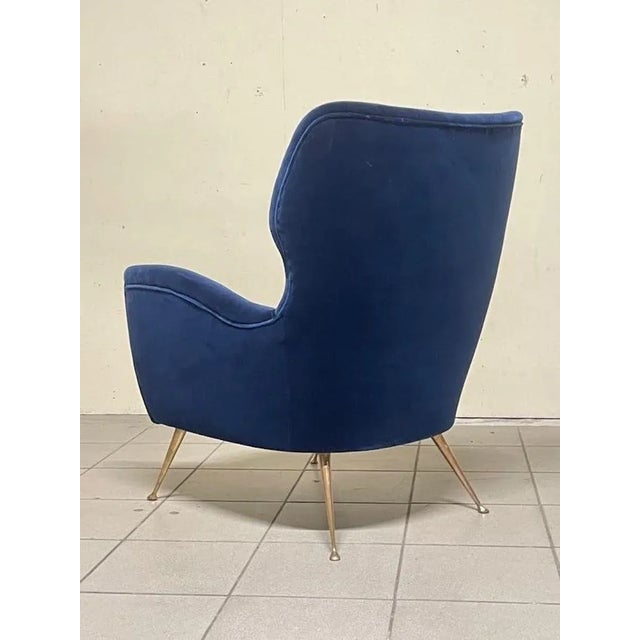 Vintage Lounge Chair in Blue Velvet, 1950s For Sale - Image 6 of 18