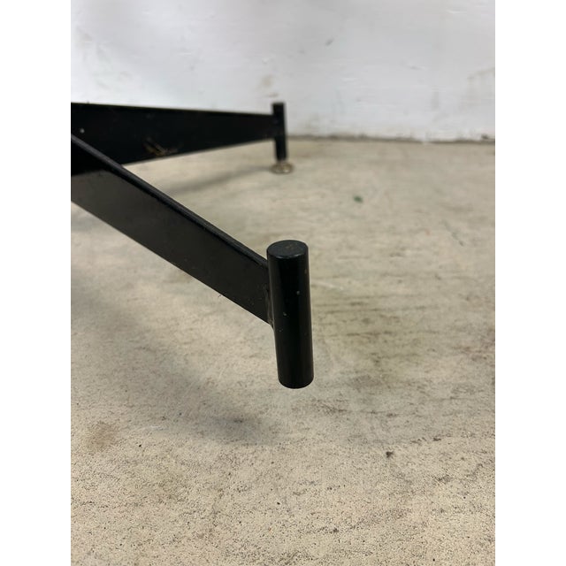 Set of 4 Mid Century Modern Black Vinyl Bar Stools For Sale - Image 10 of 12