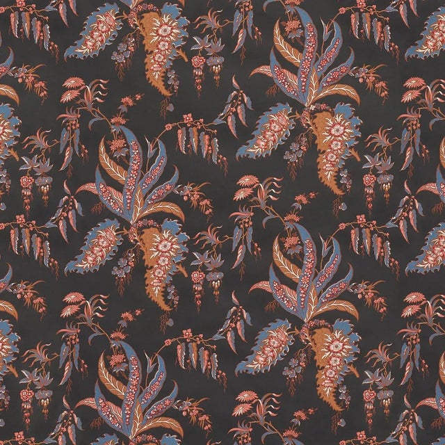 SAMPLE - Schumacher Apolline Botanical Wallpaper In Rouge & Noir For Sale