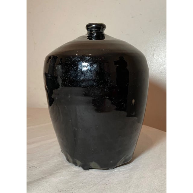Black Rare Antique Early 19th Century Chinese Black Drip Glaze Pottery Wine Jug Pot For Sale - Image 8 of 11