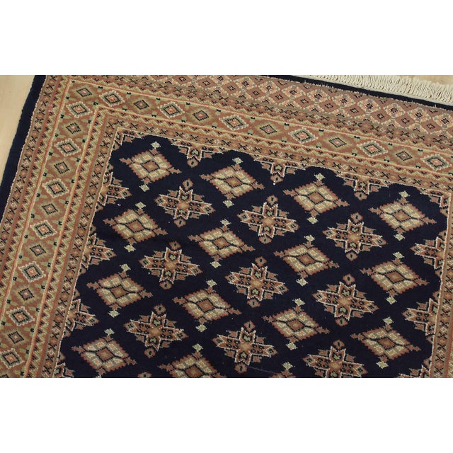 Bokhara Jaldar Rug 4’2” X 6’2” Blue Wool Tribal Hand-Knotted Oriental Carpet For Sale In Philadelphia - Image 6 of 12