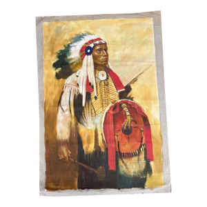 Large Vintage Original Apache Native Indian Chief Oil Painting Portrait / Canvas