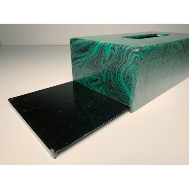 Green Vintage Handcrafted/Painted Faux Malachite Tissue Box For Sale - Image 8 of 9
