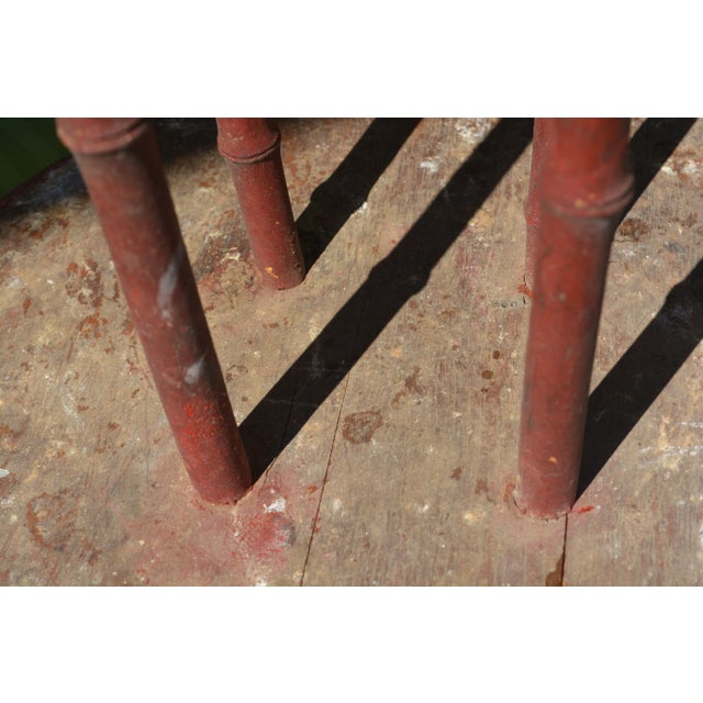 Vintage Oriental Red Round Wooden 2 Tier Bamboo & Wood Table or Plant Stand For Sale - Image 11 of 12