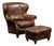 Vintage Wingback Leather Chair With Pillow, Ottoman by Walter E. Smithe For Sale
