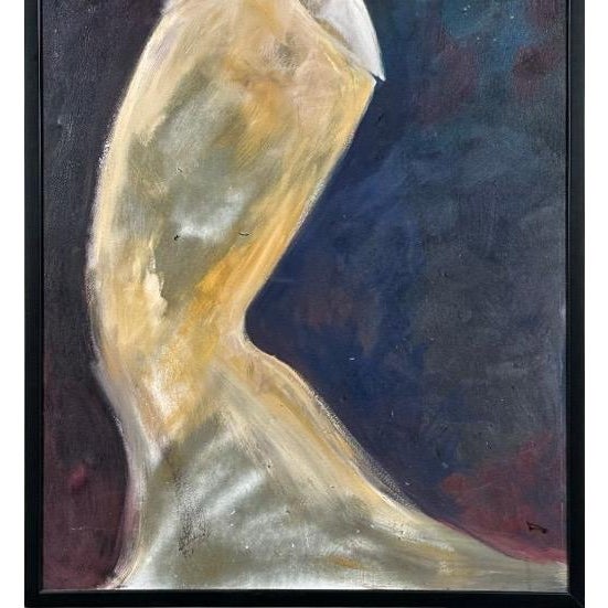 Late 20th Century Large Original Figurative Expressionist Female Dancer Oil Painting Framed For Sale - Image 4 of 7