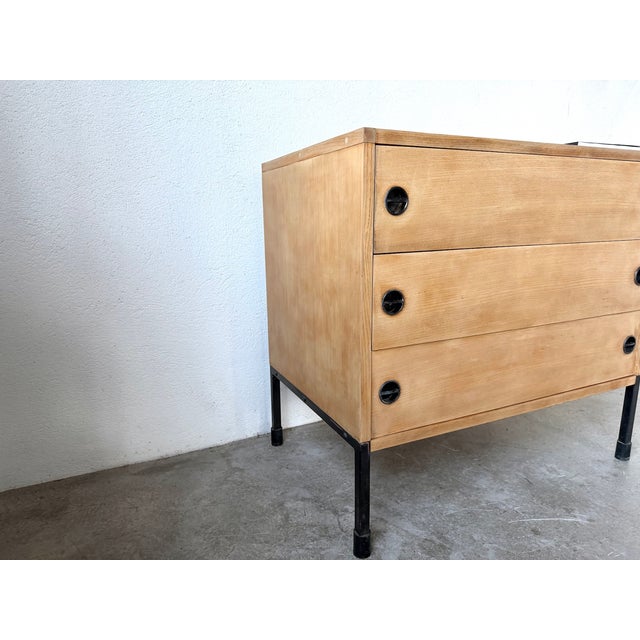 Chest of 3 Drawers in Oak and Lacquered Metal from ARP, France, 1960s For Sale - Image 16 of 18