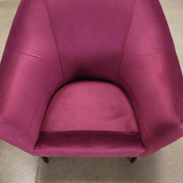 Purple Set of Ebony Wood Velvet Armchairs, Italy, 1950s For Sale - Image 8 of 12