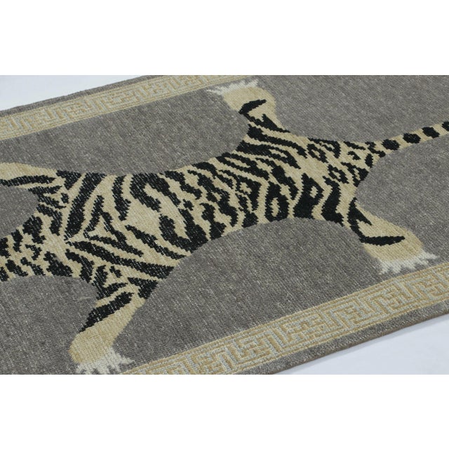 Rug & Kilim Rug & Kilim’s Distressed Tiger Runner Rug in Gray With Beige and Black Pictorial For Sale - Image 4 of 7