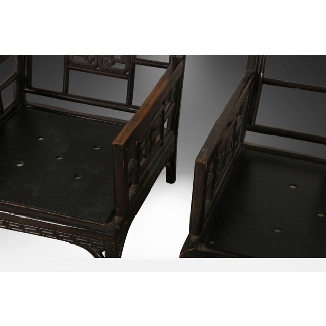 Vintage Chinese Chinoiserie Fretwork Sofa and Armchair Settee 2 Pieces For Sale - Image 9 of 14