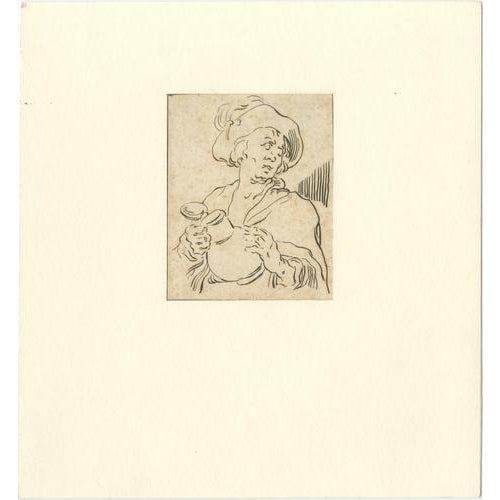 After Bloemaert, Study of Man with Jug, 1700s, Etching For Sale - Image 9 of 9