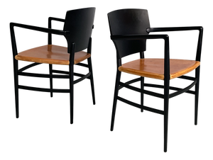Italian Modern Chairs in Black Wood and Brown Leather by Cappellini, 1980s, Set of 2