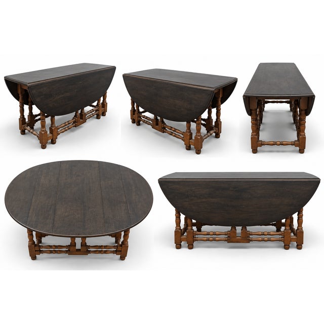 Farmhouse Late 20th Century William and Mary Style Jacobean Gateleg Drop-Leaf Dining Table For Sale - Image 3 of 18