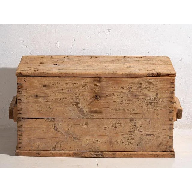 Brown Vintage Washed Wood Trunk, 1920 For Sale - Image 8 of 12