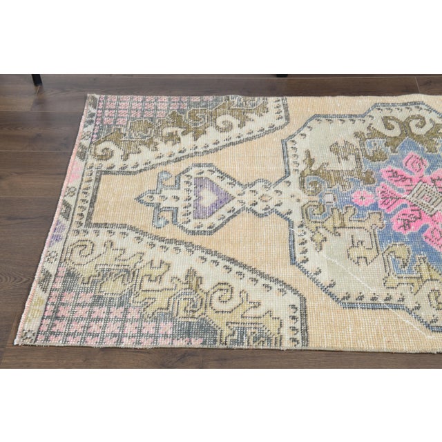 Textile Vintage Turkish Oushak Handmade Wool Cotton Orange Runner Rug For Sale - Image 7 of 11