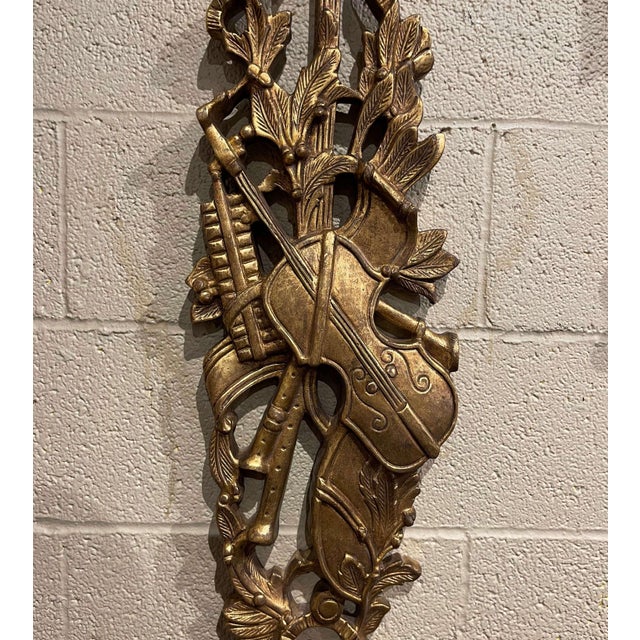 Pair of Mid-Century Italian Louis XVI Giltwood Musical Wall Trophies For Sale - Image 9 of 11