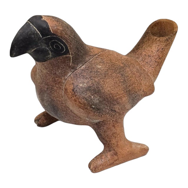Vintage Mexican Folk Art Bird Effigy Vessel | Tonalá-Style Terracotta Pottery Figurine | Hand-Formed Clay Bird Sculpture | Signed Mexico #019 For Sale