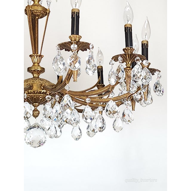 Antique 12 Light Captivating Curvaceous Brass Cut Lead Crystal Chandelier ~ Rewired ~ Restored ~ Rejuvenated ~ Ready to Hang ~ For Sale - Image 10 of 12