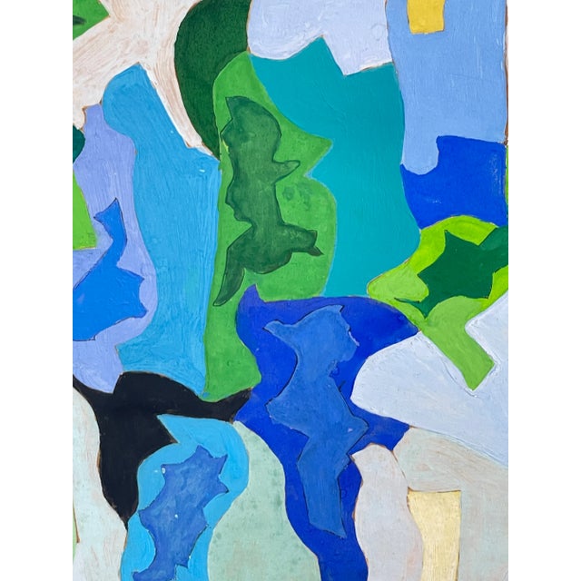 Blue French Modern Abstract Gouache Painting Signed Roland Bierge For Sale - Image 8 of 13