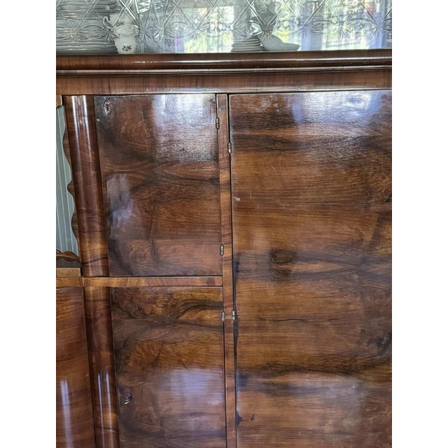 Wood Art Deco Walnut and Glass Sideboard with Glass Display Cabinet, Central Europe, 1930s For Sale - Image 7 of 11