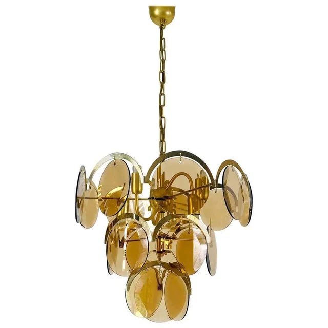 Midcentury Three-Tier Brass and Glass Chandelier by Vistosi, 1960s For Sale - Image 13 of 13