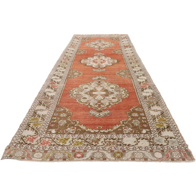 Traditional Mid 20th Century Vintage Turkish Oushak Runner 03'06 X 12'08 For Sale - Image 3 of 10