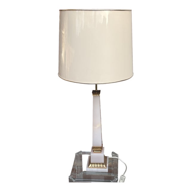 Brass and Onyx 2-Light Table Lamp with Fabric Shade from Versace, 1970s For Sale
