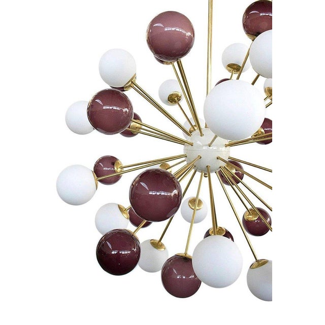Italian 21st Century Nova Polished Brass Mixed Amethyst White Murano Sputnik Chandelier by Fabio LTD For Sale - Image 3 of 5