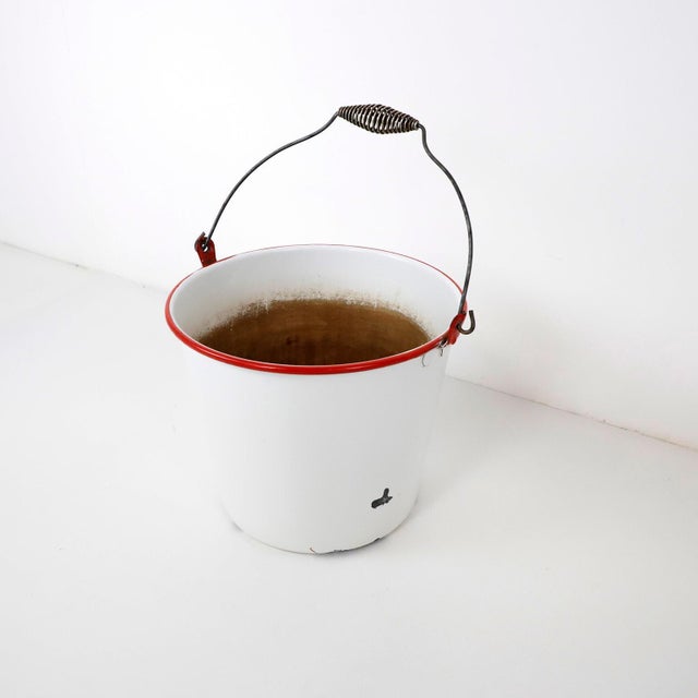 Mexican Vintage Mexican White Enamel Bucket For Sale - Image 3 of 4