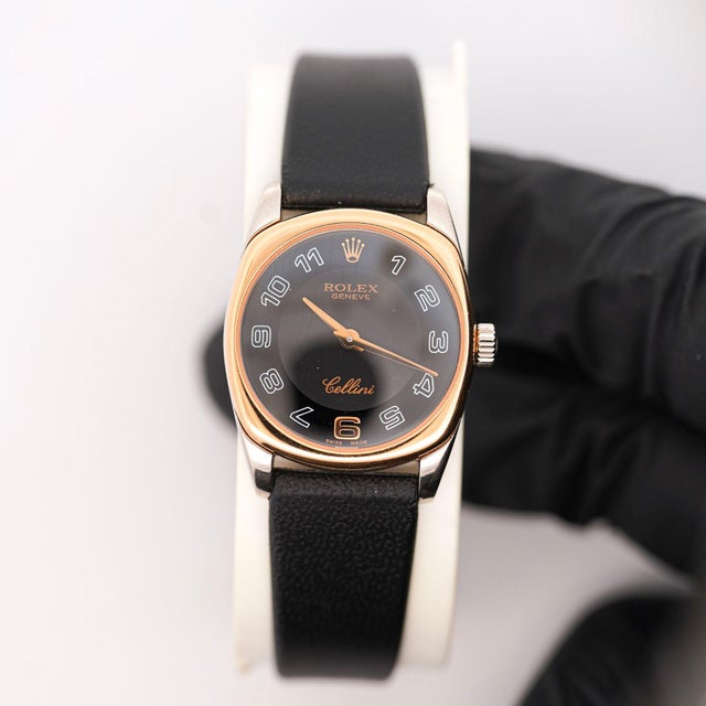 Rolex Vintage Rolex Cellini Danaos 18k Rose Gold Black Dial Ladies Quartz Watch For Sale - Image 4 of 8